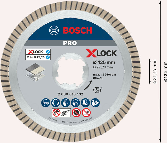 Bosch PRO Ceramic X-Lock Diamanttrennscheibe, 125 x 22,23 mm, 22,23 mm