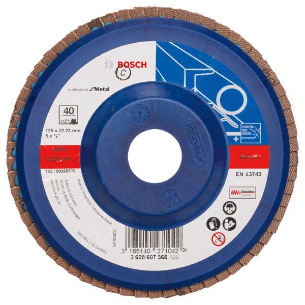 Bosch Fächerschleifscheibe X551 Expert for Metal, gerade, 125 mm, 40, Kunststoff