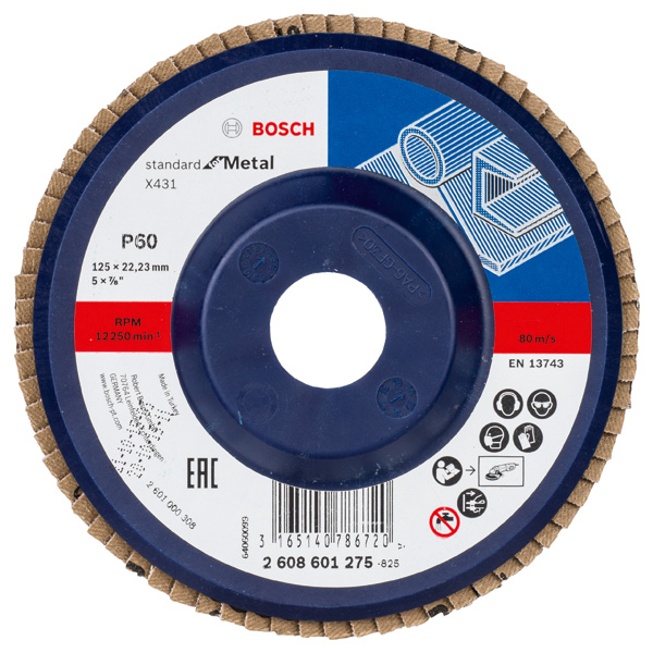 Bosch Fächerschleifscheibe X431 Standard for Metal, gerade, 125 mm, 60, Kunststoff