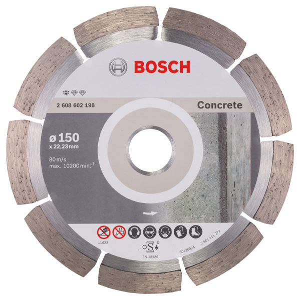 Bosch Diamanttrennscheibe Standard for Concrete, 150 x 22,23 x 2 x 10 mm, 1er-Pack