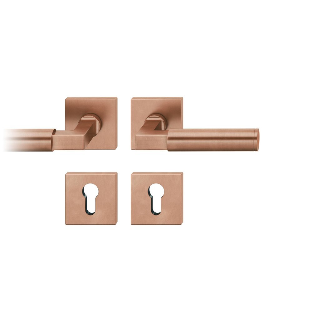 FSB Drückergarnitur 12 1102, Rosette, eckig, Profilzylinder gelocht, Vierkant 8mm, DIN Links-Rechts, Türstärke 39 - 58mm, mit Stütznocken, hellbronze patiniert gewachst Adapter-Standardlager
