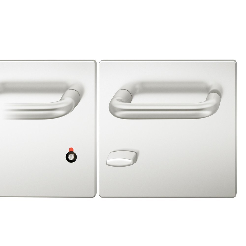 FSB Drückergarnitur 72 1070, Breitschild, eckig, WC Schauscheibe/Schlitzkopf, Entfernung 78mm, Vierkant 8mm, Riegel-Vierkant 8mm, DIN Links, Türstärke 39 - 48mm, Befestigungstechnik mit Stütznocken, silber, naturfarben, eloxiert, AGL3