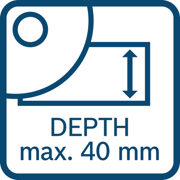 Symbol, depth 40mm, max 40 mm, instrument scale, ruler, measurement graphic