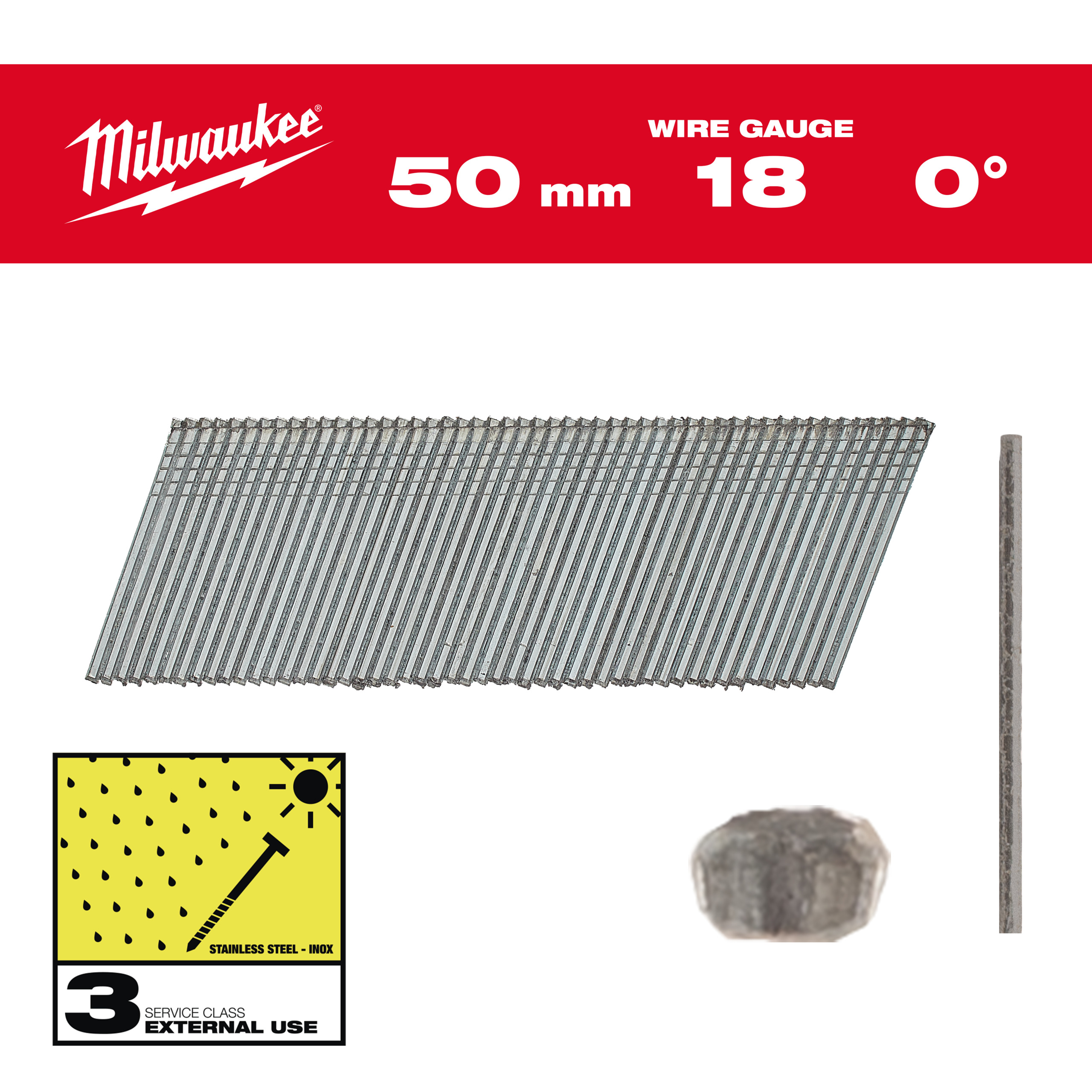 Milwaukee Nägel 1,05 x 1,25 50 mm Edelstahl, 0° Stauchkopf-Nägel 18 Gauge für M18FN18GS & M18CN18GS