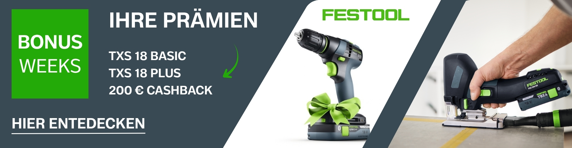 Akku-Bohrschrauber, Kreisschleifer, Festool, Grau Hintergrund, Kauf-Bonus