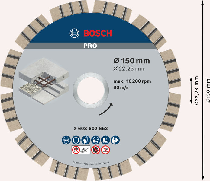 Bosch PRO Concrete Diamanttrennscheibe, 150 x 22,23 mm