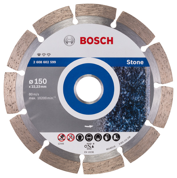 Bosch Diamanttrennscheibe Standard for Stone, 150 x 22,23 x 2 x 10 mm, 1er-Pack