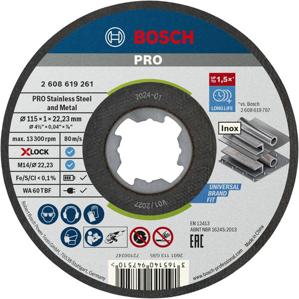 Bosch PRO Stainless Steel and Metal X-Lock Trennscheibe, 115 x 1 x 22,23 mm