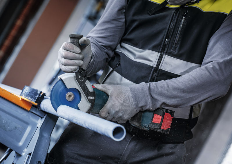 Anwendungsbild, Schleifer, Werkzeug, Rohr, Schutzkleidung, Handwerk