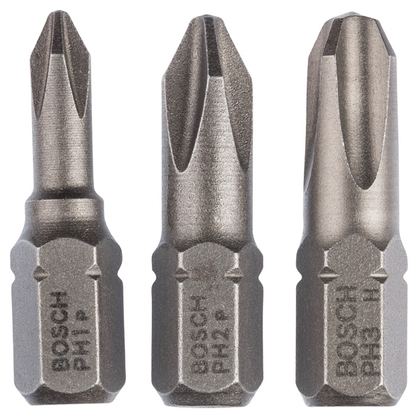 Bosch Schrauberbit-Set, Extra Hard, 3-tlg., PH1, PH2, PH3, 25 mm