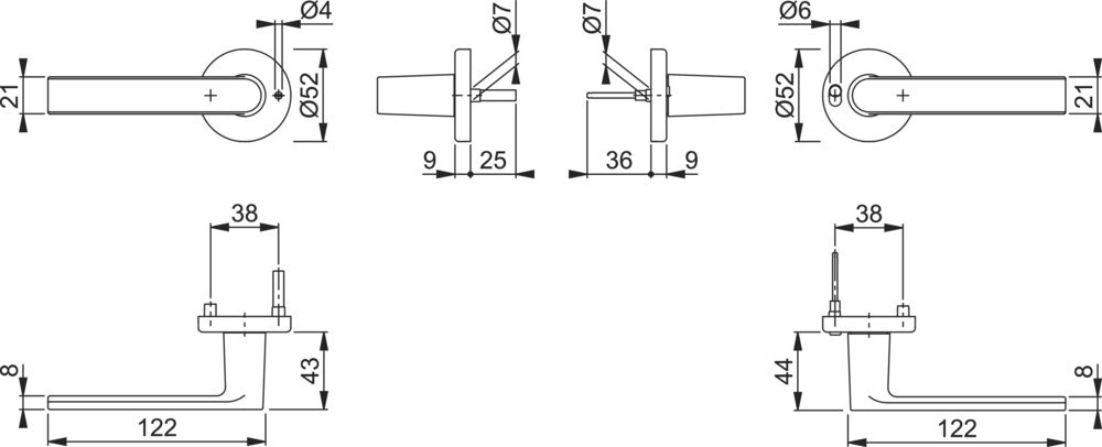 Türgriff, Hebel, Beschläge, Metall, Abmessungen