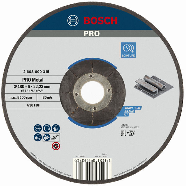 Bosch PRO Metal Schleifscheibe, 180 x 6 x 22.23 mm