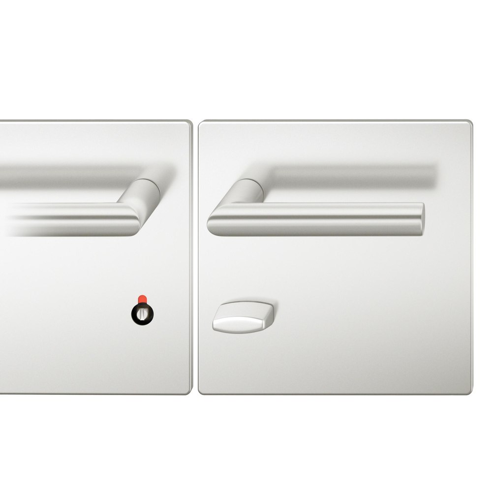 FSB Drückergarnitur 72 1076, Breitschild, eckig, WC Schauscheibe/Schlitzkopf, Entfernung 78mm, Vierkant 8mm, Riegel-Vierkant 8mm, DIN Rechts, Türstärke 39 - 48mm, Befestigungstechnik mit Stütznocken, silber, naturfarben, eloxiert, AGL3