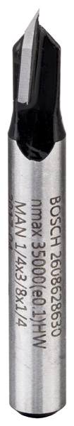 Bosch V-Nutfräser, 1/4-Zoll, D1 6,3 mm, L 9,2 mm, G 45 mm, 90°