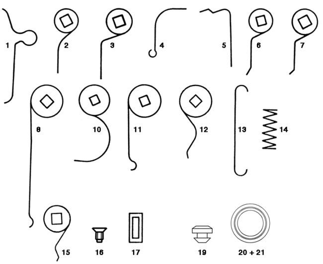 Schaltkreiselemente, Anschlüsse, Unterlegscheibe, Feder, Nuss, Unterlegscheibe, Schraube, Verbindungsteil, Kreis, Quadratloch