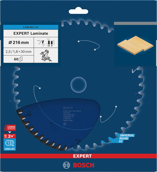 Produktbild Verpackung, Kreissägeblatt, Zahndesign, Laminate-Blatt, 60 Zähne, Bosch-System