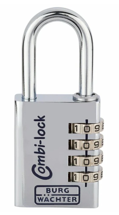 Zahlen-Vorhangschloss Burg Wächter Combi Lock Cromo 90, 4-stelliger Zahlencode, Aluminium