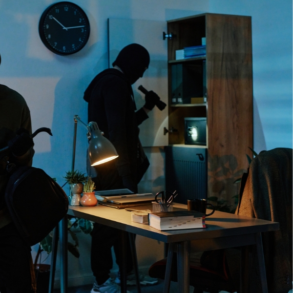 Nachtschreibtisch, Büro, Schreibtischlampe, Schattenfigur, Regal