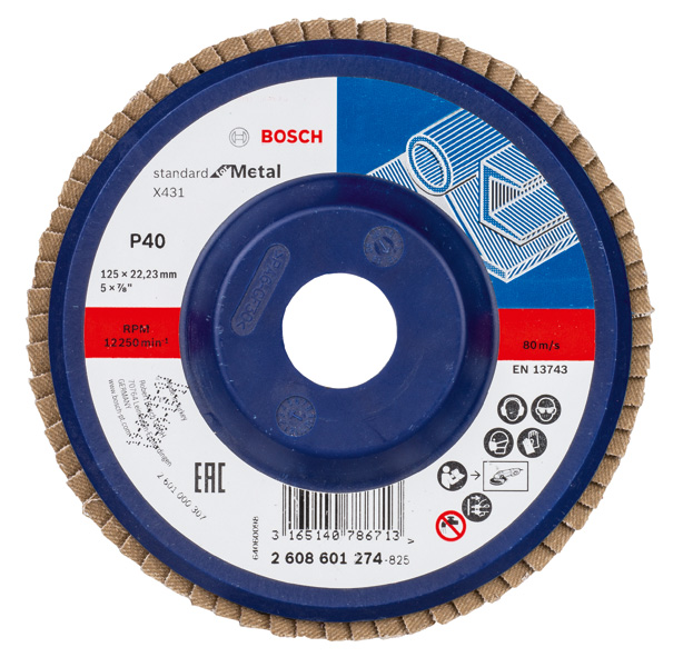 Bosch Fächerschleifscheibe X431 Standard for Metal, gerade, 125 mm, 40, Kunststoff