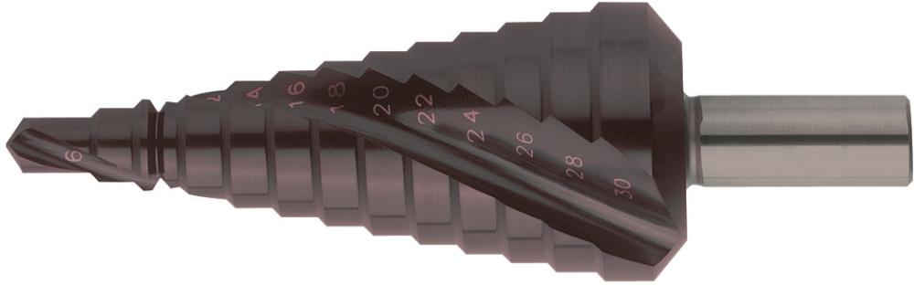 Universal-Stufenbohrer spiralgenutet, Oberfläche TiAlN-beschichtet