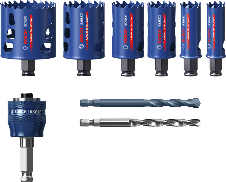 Produktbild Lieferumfang, Lochsäge, Bohrer-Set, Carbide-Spitze, blau, Bosch Expert