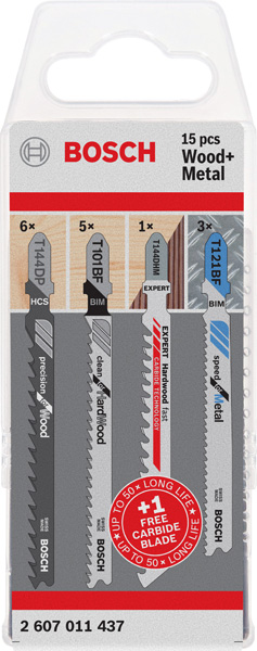 Bosch 15‑tlg. Stichsägeblatt-Set für Holz und Metall, T-Schaft