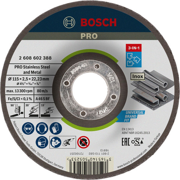 Bosch PRO Stainless Steel and Metal 3-in-1 Disc, 115 x 2,5 x 22,23 mm