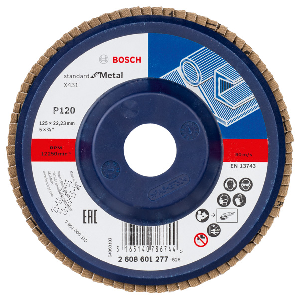 Bosch Fächerschleifscheibe X431 Standard for Metal, gerade, 125 mm, 120, Kunststoff