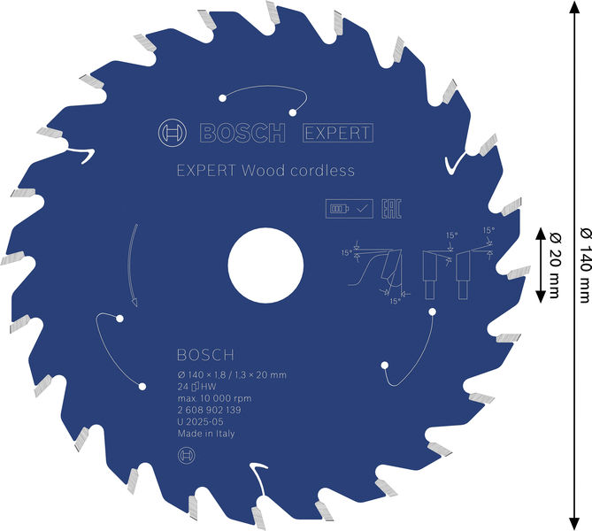 Bild der Produktabmessungen, circular saw blade, Holzsägeblatt, Sägeblatt, 14x20mm, Bosch Expert