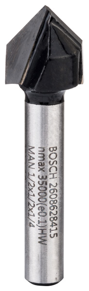 Bosch V-Nutfräser, 1/4-Zoll, D1 12,7 mm, L 12,7 mm, G 45 mm, 90°