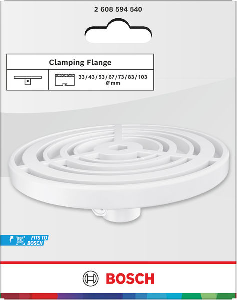 Produktbild Verpackung, Klemmflansch, Abdeckring, Ring, Weiß, Bosch Zubehör