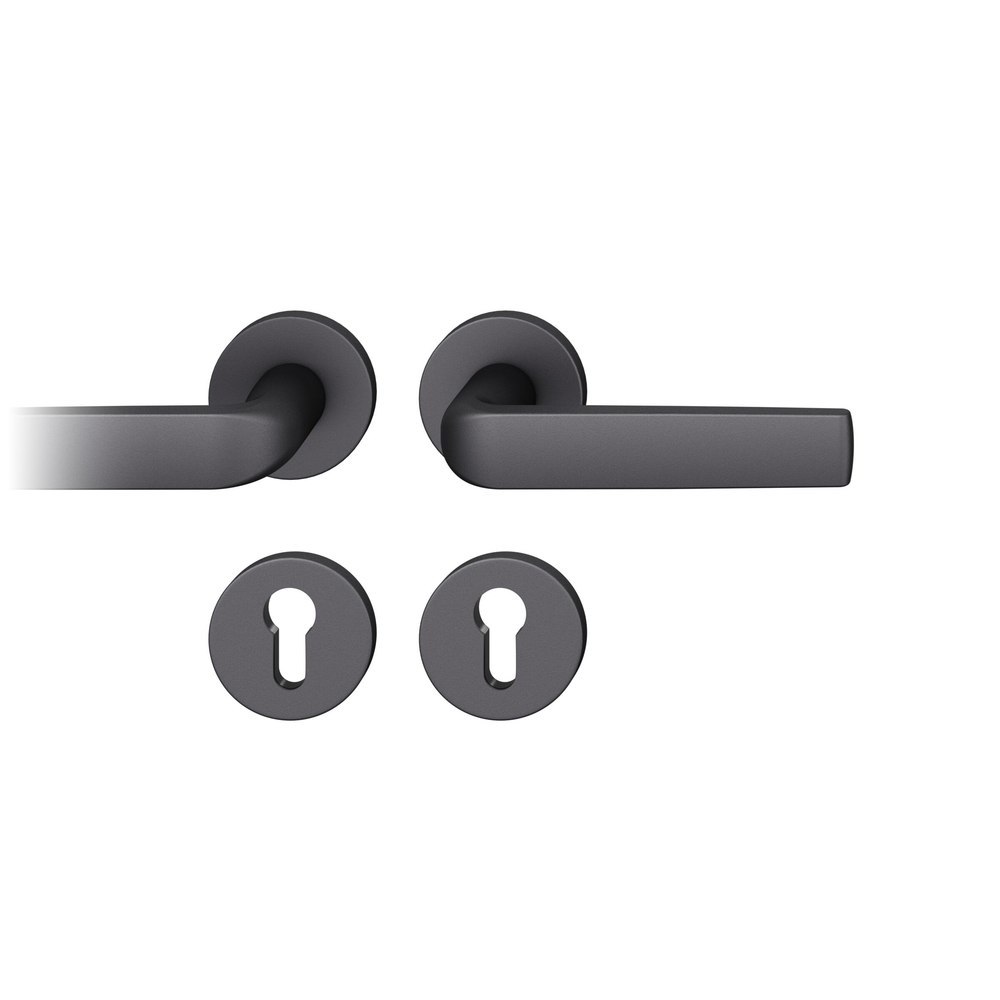 FSB Drückergarnitur 12 1267, Rosette, rund, Profilzylinder gelocht, Vierkant 8mm, DIN Links-Rechts, Türstärke 39 - 58mm, mit Stütznocken, schwarz gestrahlt Adapter-Standardlager