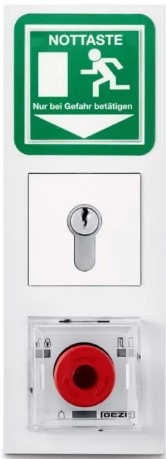 Notfallknopf, Rauchmelder, Sicherheitslogo, Wandpanel, Schloss