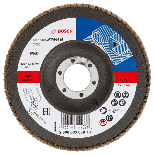 Bosch Fächerschleifscheibe X431 Standard for Metal, gewinkelt, 125 mm, 22,23 mm, 80