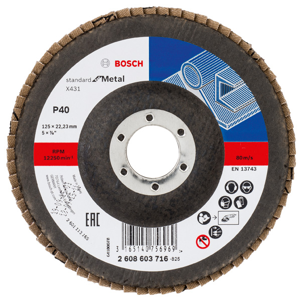 Bosch Fächerschleifscheibe X431 Standard for Metal, gerade, 125 mm, 40, Glasgewebe