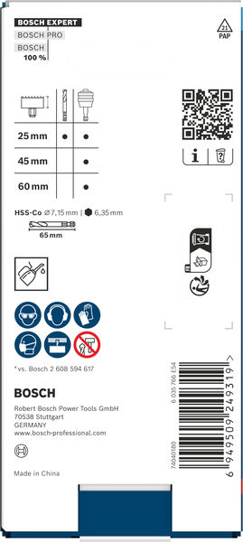 Produktbild Verpackung, Kreissägeblatt, Werkzeugzuführung, Schraubendreher, Bohrfutter, Verpackungsbezeichnung