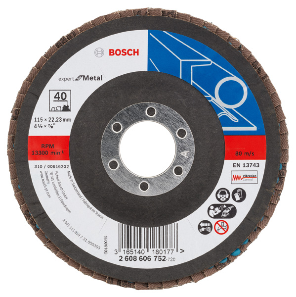 Bosch Fächerschleifscheibe X551 Expert for Metal, gewinkelt, 115 mm