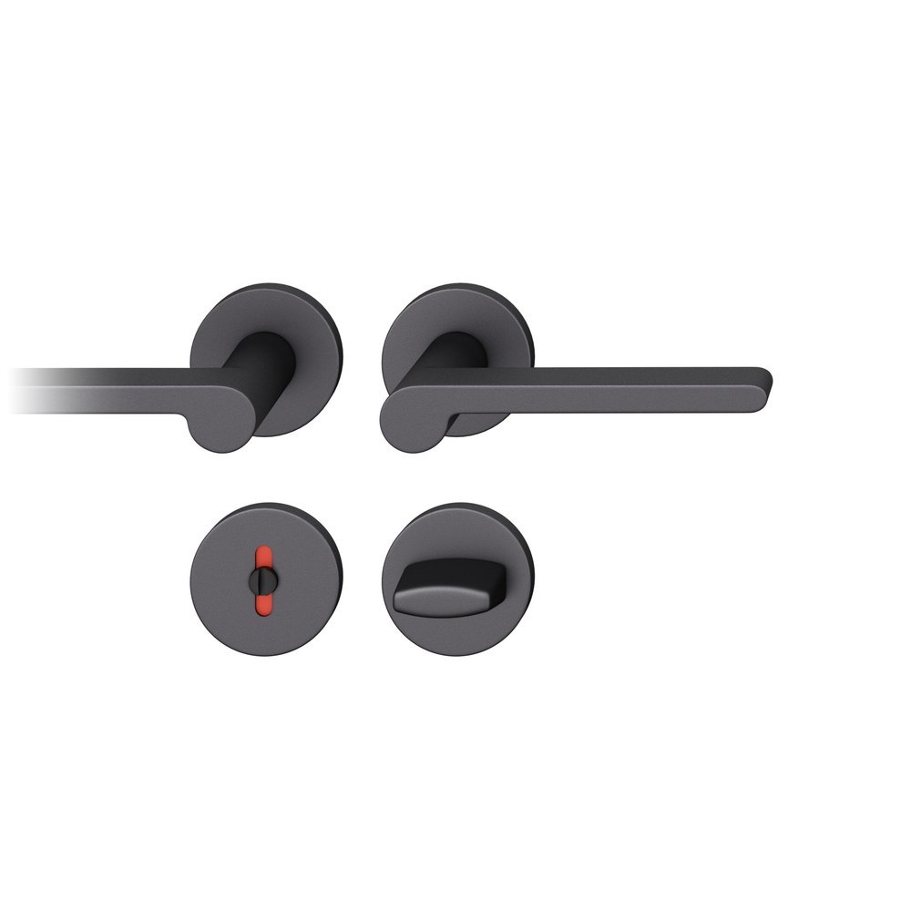FSB Drückergarnitur 12 1021, Rosette, rund, WC Schauscheibe/Schlitzkopf, Vierkant 8,5mm, Riegel-Vierkant 7mm, DIN Links-Rechts, Türstärke 39 - 58mm, mit Stütznocken, schwarz gestrahlt Adapter-Standardlager
