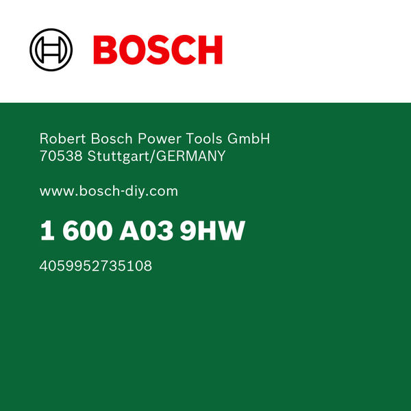 Digitale GPSR-Kennzeichnung, Bosch, Power Tools, Model number 1 600 A03 9HW, Product label, Germany