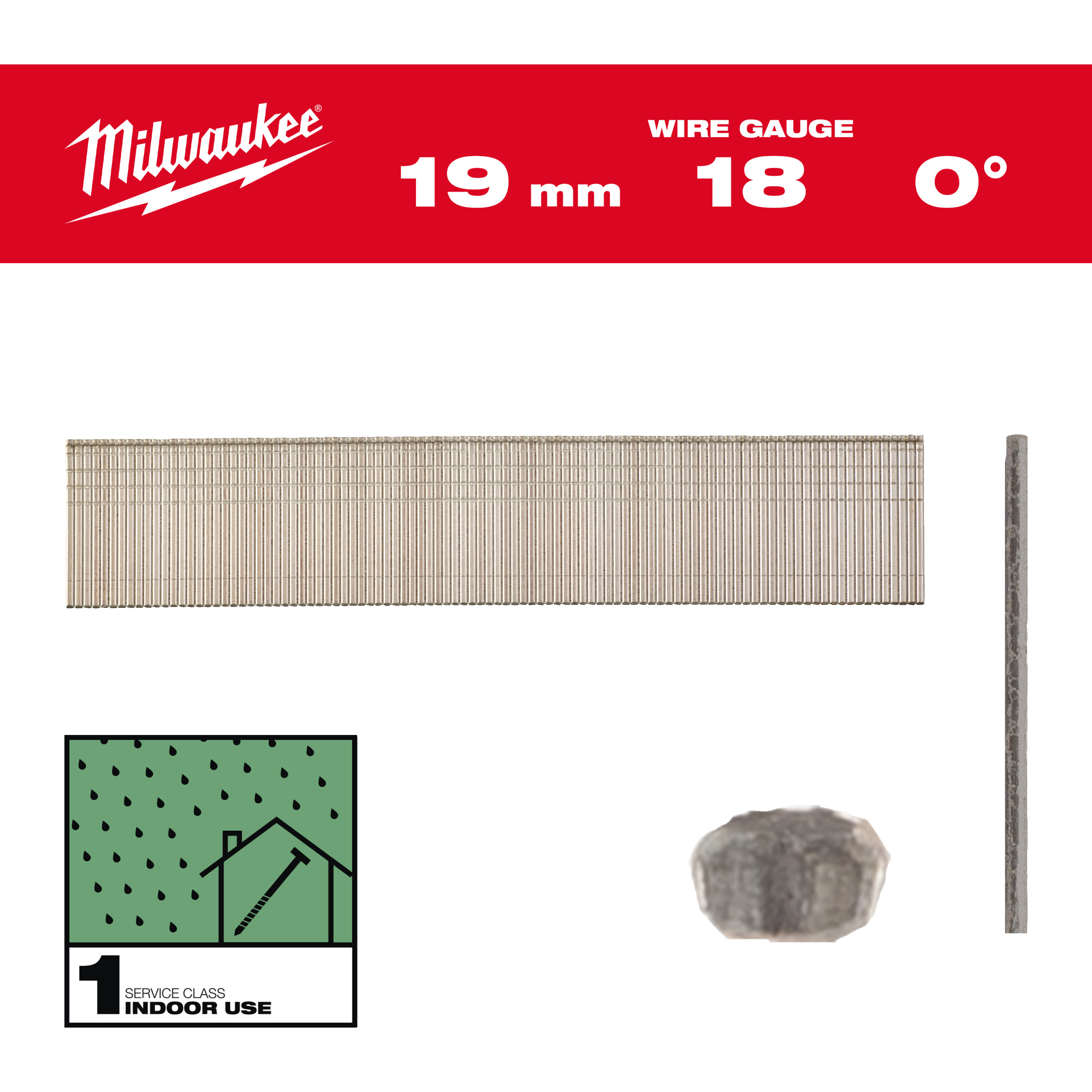 Milwaukee Nägel 1,05 x 1,25 19 mm verzinkt, 0° Stauchkopf-Nägel 18 Gauge für M18FN18GS & M18CN18GS