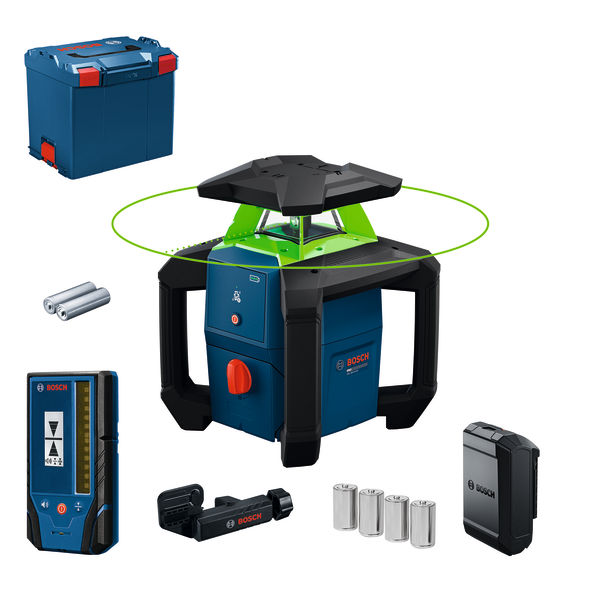 Produktbild Lieferumfang, Akku-Satz, Laser-Ebene, Bosch, Tragestativ, Koffer/Transporttasche