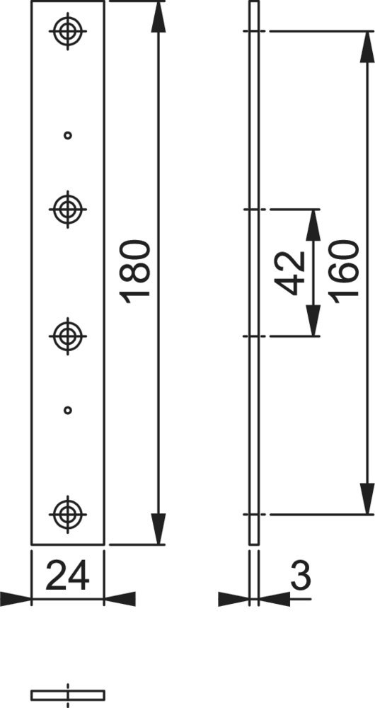 plank, stützstange, maßzeichnung, metallstreifen, bohrungsmuster