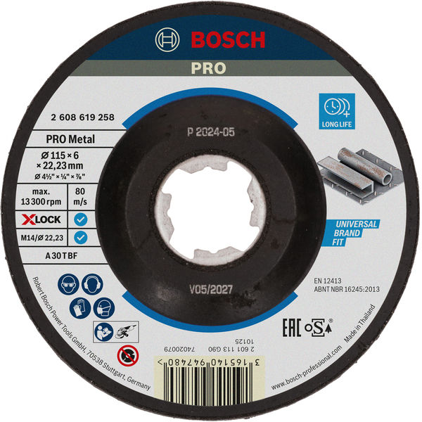 Bosch PRO Metal X-Lock Schleifscheibe, 115 x 6 x 22,23 mm