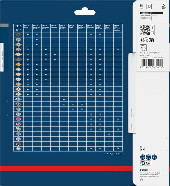 Produktbild Verpackung, Holzwerkzeug, Schleifpapier, Schleifscheiben, BOSCH, Größenblatt