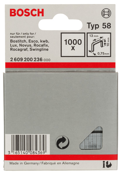 Bosch Feindrahtklammer Typ 58, 13 x 0,75 x 10 mm, 1000er-Pack