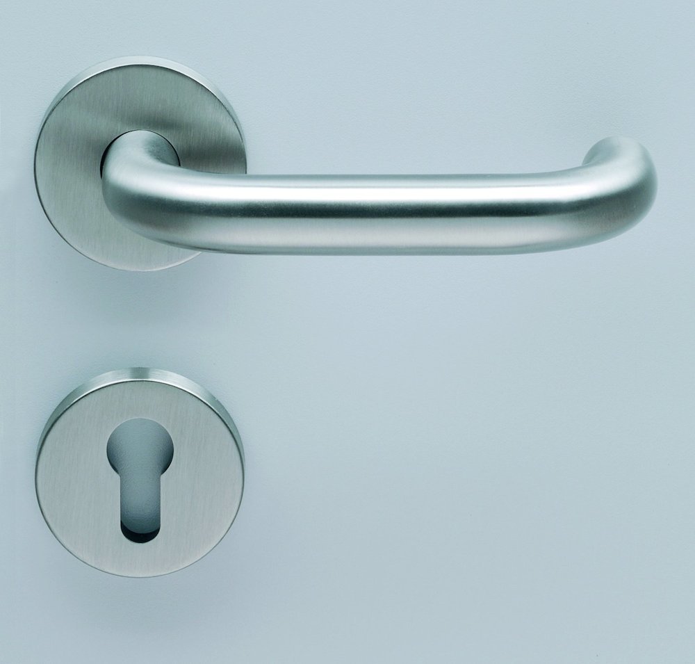 Artikelhauptbild HELO FH-Drückergarnitur mit Rosetten rund EST.ZG FS 41, VK 9, Edelstahl